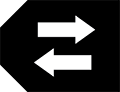 White right arrow above white left arrow on black tag.
