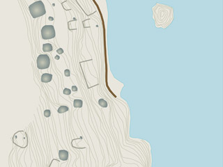 Un diagramme de la terrasse d’un rivage avec des marques indiquant les traces laissées par les humains.