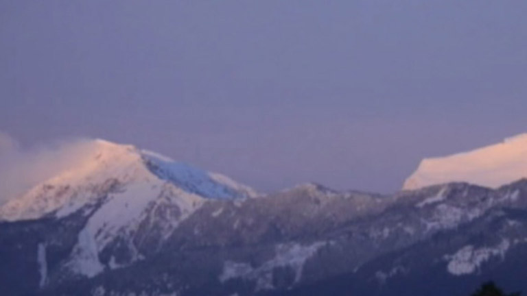A view of the snow-capped mountains.